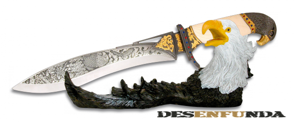 Foto Cuchillo Toledo Imperial decorado con águilas hoja de acero inox de 27 cm incluye peana decorada 31539 foto 381794