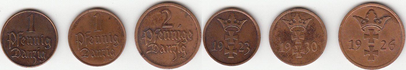 Foto Danzig 1 2 Pfennig, 3 Stücke 1923-30 foto 808788