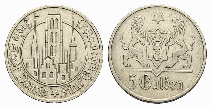 Foto Danzig-Stadt 5 Gulden 1923