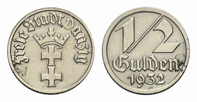 Foto Danzig-Stadt Cu/Ni-1/2 Gulden 1932