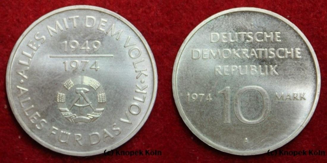 Foto Deutsche Demokratische Republik Deutschland 10 Mark Silber-Probe 1974