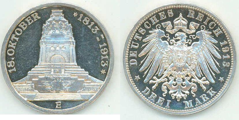 Foto Deutsches Kaiserreich, Sachsen 3 Mark 1913 E