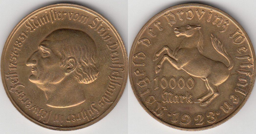 Foto Deutsches Reich, Nebengebiete, Provinz Westfalen 10000 Mark 1923