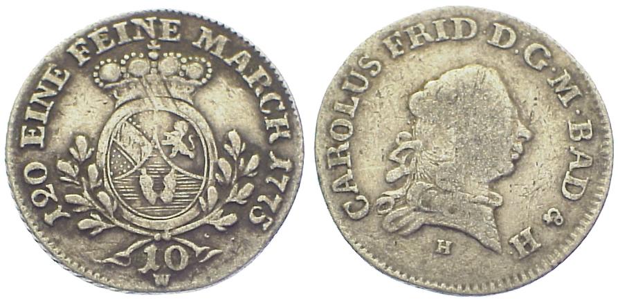 Foto Deutschland Baden-Durlach 10 Kreuzer 1775