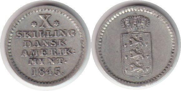 Foto Dänemark Westindien 10 Skilling 1845