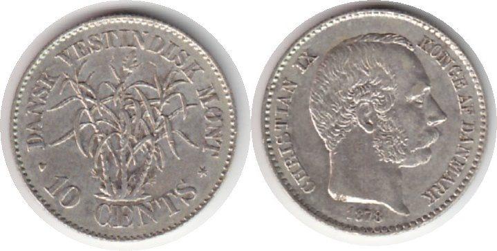 Foto Dänisch Westindien 10 Cents 1878