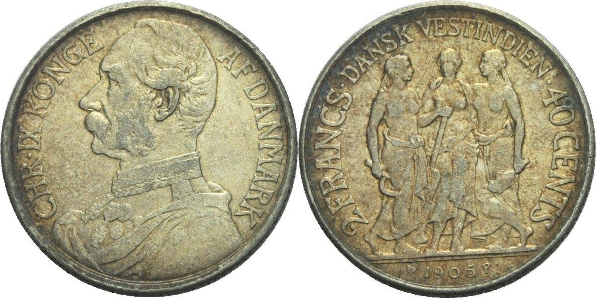 Foto Dänisch Westindien 2 Francs/40 Cents 1905