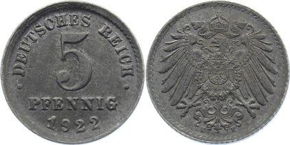 Foto Erster Weltkrieg und Inflation 5 Pfennig 1922 E
