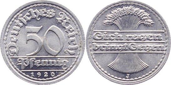Foto Erster Weltkrieg und Inflation 50 Pfennig 1920 J