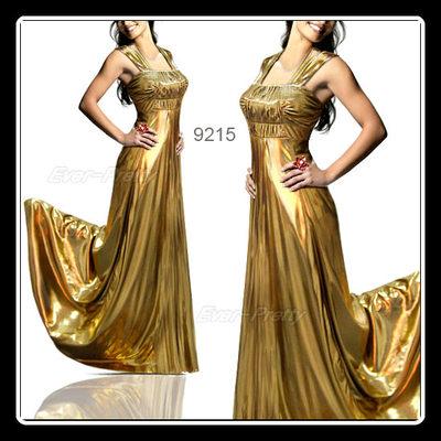 Foto Espectacular Vestido Largo En Lame Color Oro Plisado  - Talla 48 foto 510611