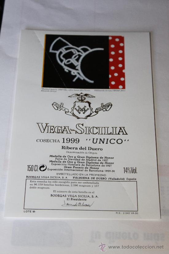 Foto etiqueta vega sicilia, cosecha 1999 unico ribera del duero foto 40008