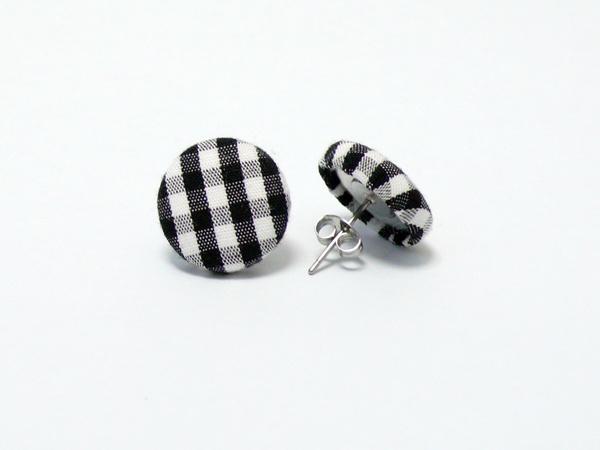 Foto Fabric Button Earring Studs - Black White Gingham by Poppy Dreams