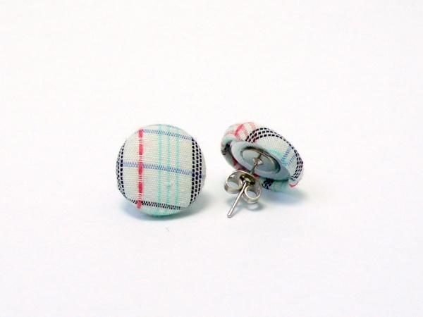 Foto Fabric Button Earring Studs - Blue Tartan by Poppy Dreams