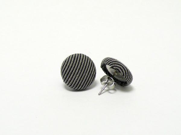 Foto Fabric Button Earring Studs - Charcoal Pinstripe by Poppy Dreams