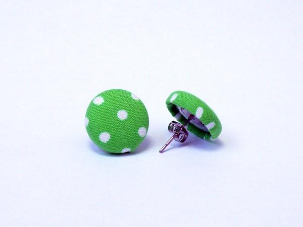 Foto Fabric Button Earring Studs - Green White Polkadot by Poppy Dreams