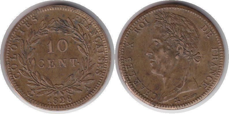 Foto Französische Kolonien 10 Centimes 1825