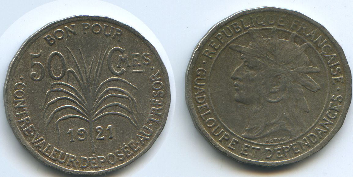 Foto Guadeloupe 50 Centimes 1921