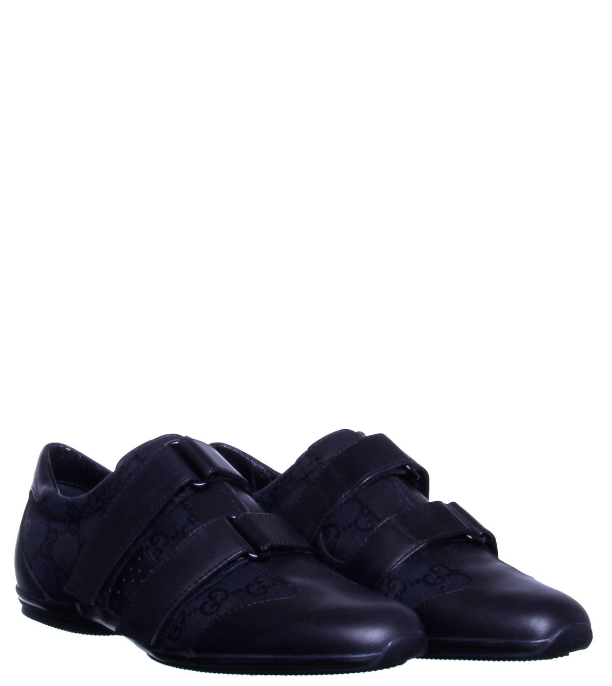 Foto Gucci Black Leather GG Print Velcro Trainers-UK 8