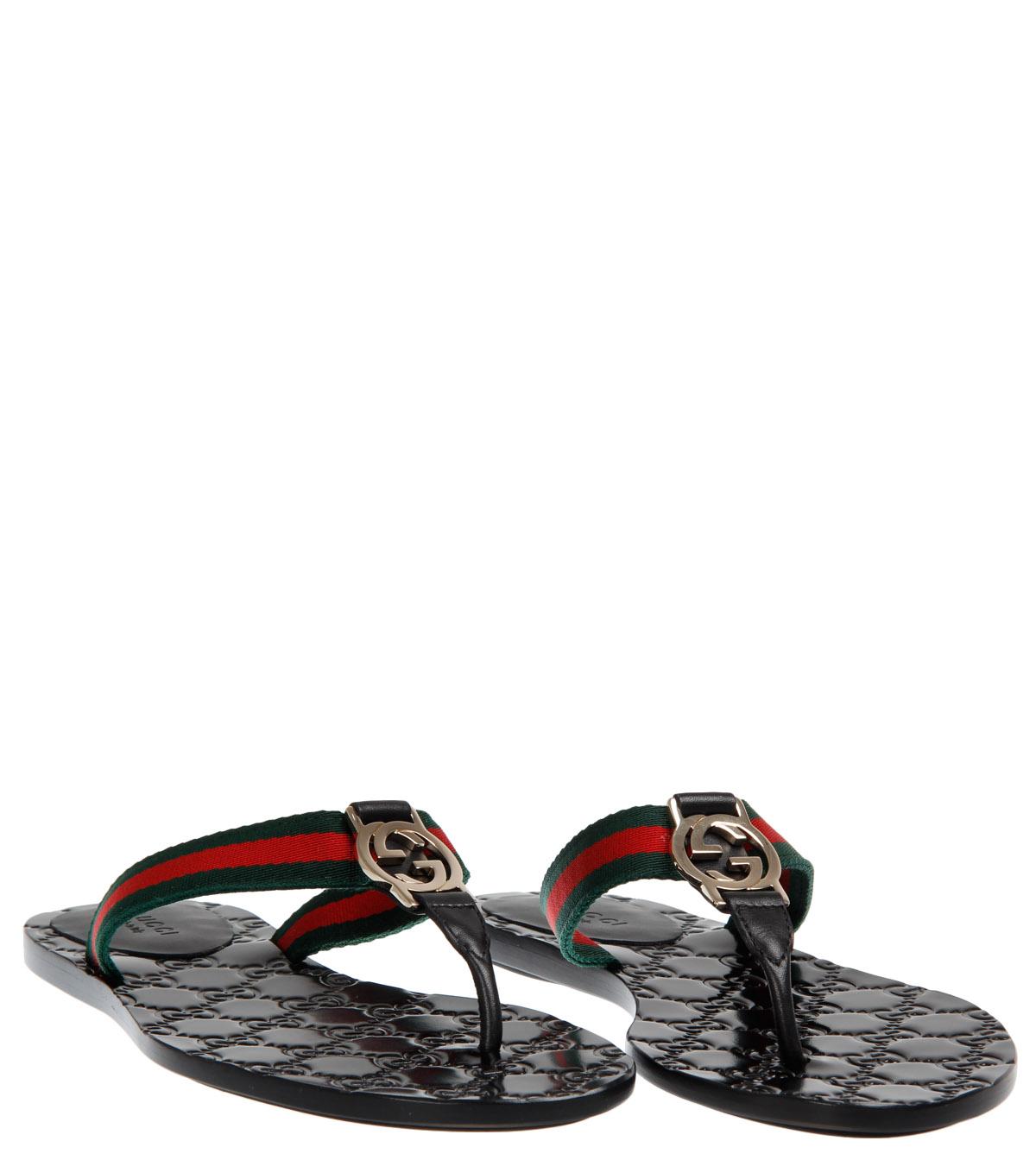 Foto Gucci Black Leather Guccissima Flip-flop -35