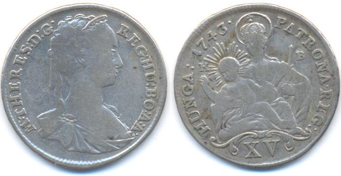 Foto Habsburg: Maria Theresia, 1740-1780 15 Kreuzer 1743 Kb