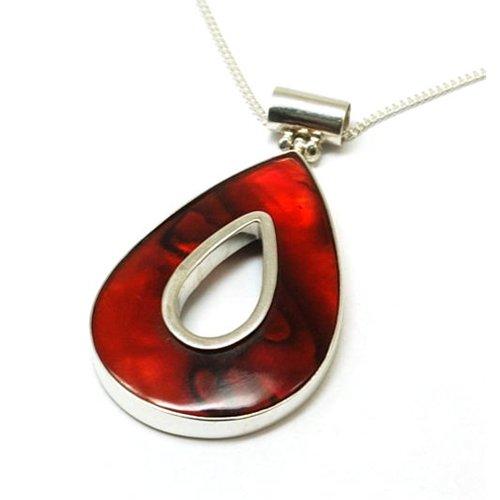 Foto Inferno Jewellery Inferno Red Paua Shell Tear Drop Pendant, 18 Chain