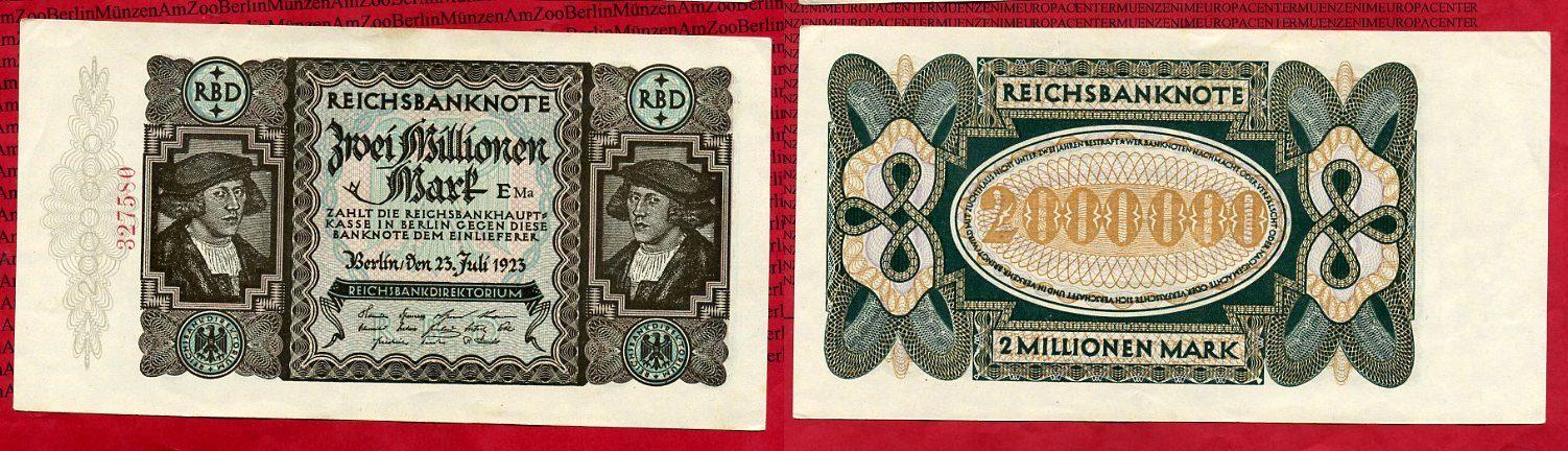 Foto Inflation Dt Reich 1919 1924 2 Millionen Mark Reichsbanknote 1923 foto 124905
