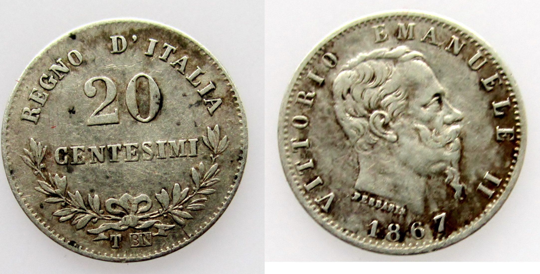 Foto Italian States 20 Centesimi 1867 T