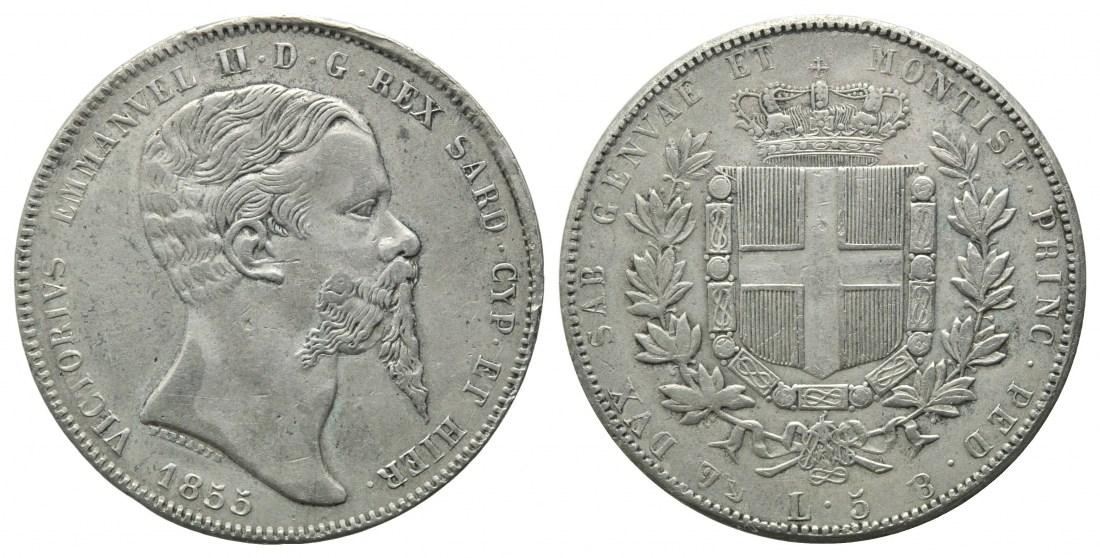Foto Italien, 5 Lire 1855 P, Genua,