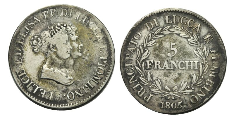 Foto Italien Lucca Piombo Firenze 5 Francs 1805
