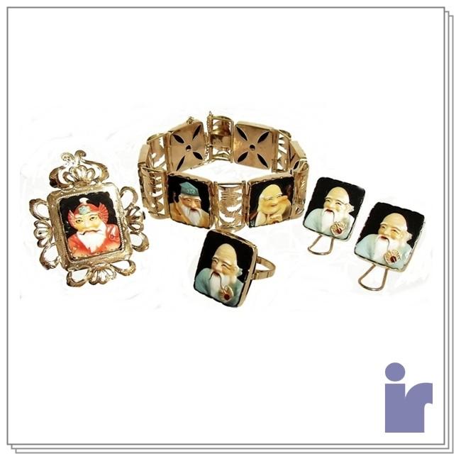 Foto Juego oro 18k caras orientales dioses chinos amor cerámica [265J] foto 523855