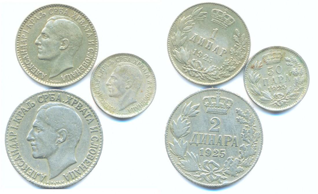 Foto Jugoslawien: 50 Para, 1 + 2 Coinsa Alexander I, 1925