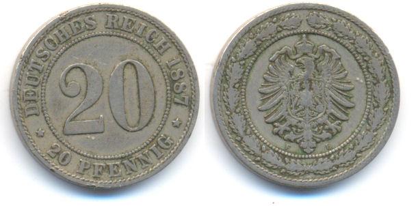 Foto Kaiserreich: Kleinmünzen 20 Pfennig 1887 F foto 368604