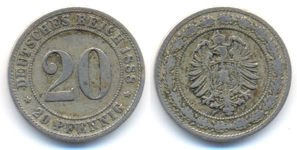 Foto Kaiserreich: Kleinmünzen 20 Pfennig 1888 F foto 368600