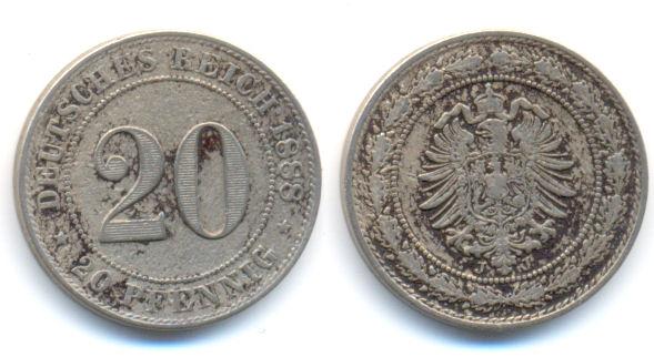 Foto Kaiserreich: Kleinmünzen 20 Pfennig 1888 J foto 178883