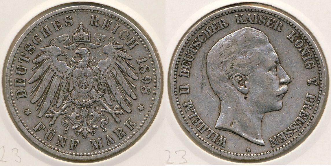 Foto Kaiserreich Preussen 5 Reichsmark 1898 A foto 772529