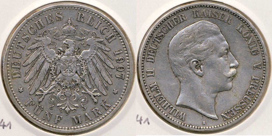 Foto Kaiserreich Preussen 5 Reichsmark 1907 A