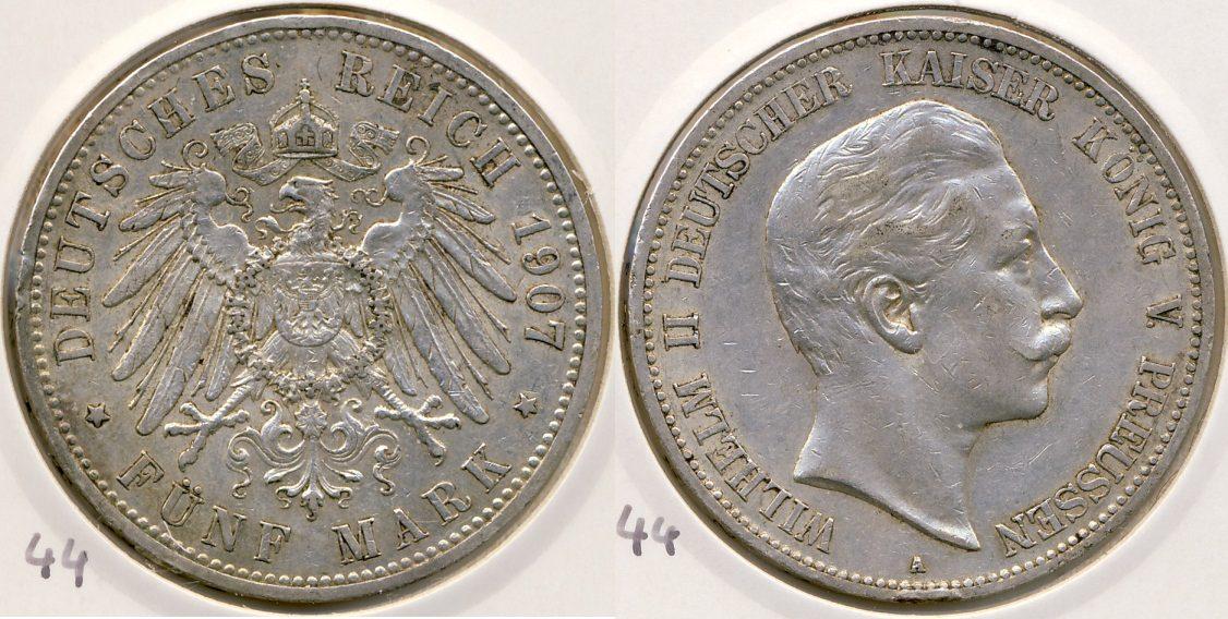 Foto Kaiserreich Preussen 5 Reichsmark 1907 A