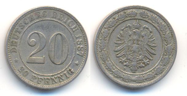 Foto Kaiserreich: Kleinmünzen 20 Pfennig 1887 D