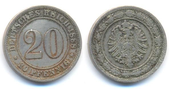 Foto Kaiserreich: Kleinmünzen 20 Pfennig 1888 E