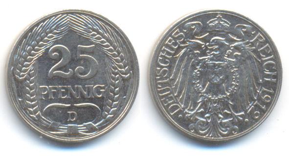 Foto Kaiserreich: Kleinmünzen 25 Pfennig 1912 D