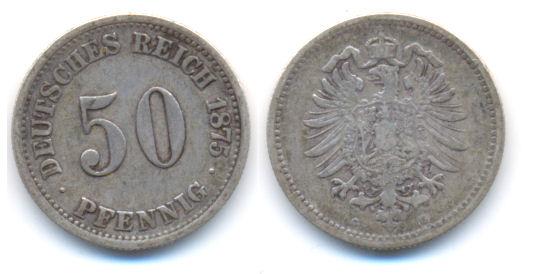 Foto Kaiserreich: Kleinmünzen 50 Pfennig 1875 G