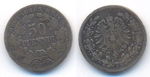 Foto Kaiserreich: Kleinmünzen 50 Pfennig 1877 E