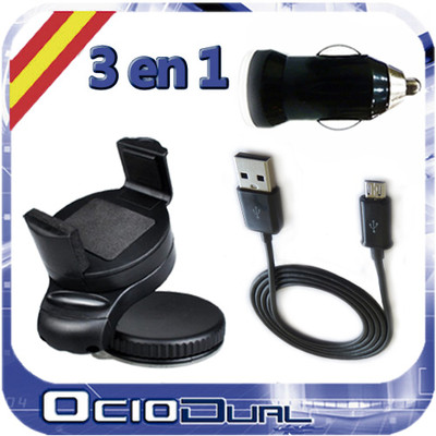Foto Kit Cargador-cable-soporte For Huawei Ascend P2 Microusb Coche Datos Usb 360º foto 939353