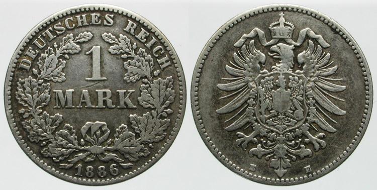 Foto Kleinmünzen 1 Mark 1886 E