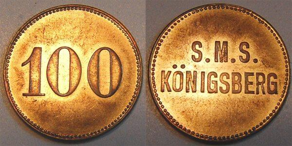 Foto Kolonien: Deutsch-Ostafrika Sms Königsberg Schiffsgeld 100 Pfennig ca