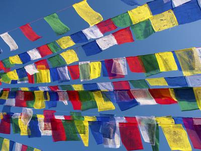 Foto Lámina fotográfica Colourful Prayer Flags Against Clear Blue Sky at Bodhnath Stupa (Boudhanth) (Boudha), One of the Ho de Lee Frost, 61x46 in. foto 596493