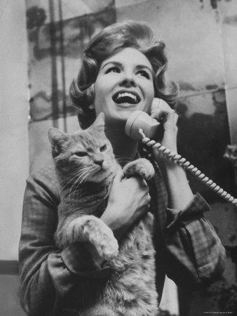 Foto Lámina fotográfica de primera calidad Actress Julia Meade Holding Her Cat at Home in Her Apartment de Yale Joel, 61x46 in. foto 971240