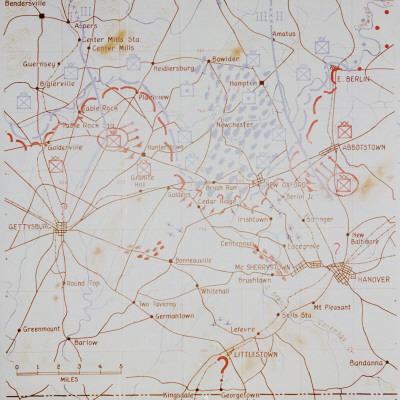 Foto Lámina fotográfica de primera calidad Map of Southern PA, Overlayed with Military Strategic Symbols to Illustrate Hypothetical Battle de Horace Bristol, 41x41 in. foto 967415
