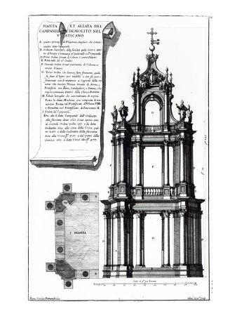 Foto Lámina giclée A Campanile Designed for St. Peter's, Rome, Engraved by Alessandro Specchi de Carlo Fontana, 61x46 in. foto 733696