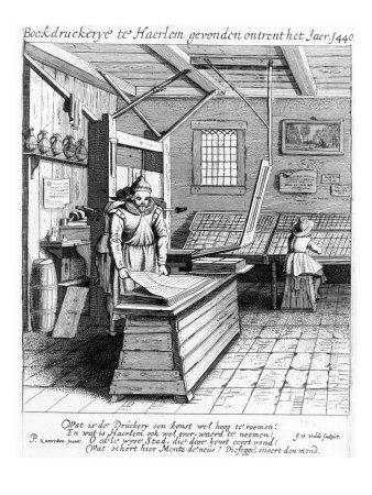 Foto Lámina giclée Bindery of Laurens Janszoon Koster, from 'Beschrijvingh Ende Lof Van Haerlem', Published in 1628 de Pieter Jansz Saenredam, 61x46 in. foto 674365